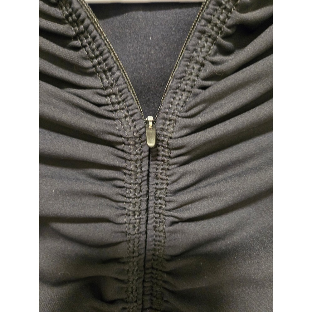FP Movement Free People Ruched Zip Up Jacket Black Thumbhole Watch Cutout Small - Picture 3 of 8